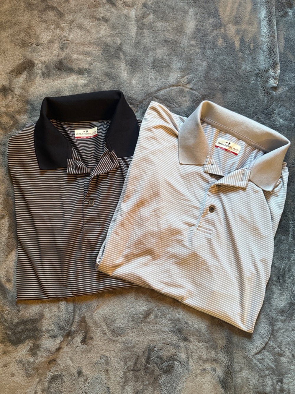 Grand Slam Men’s Striped Polo Duo - Black & Light Gray Size XL